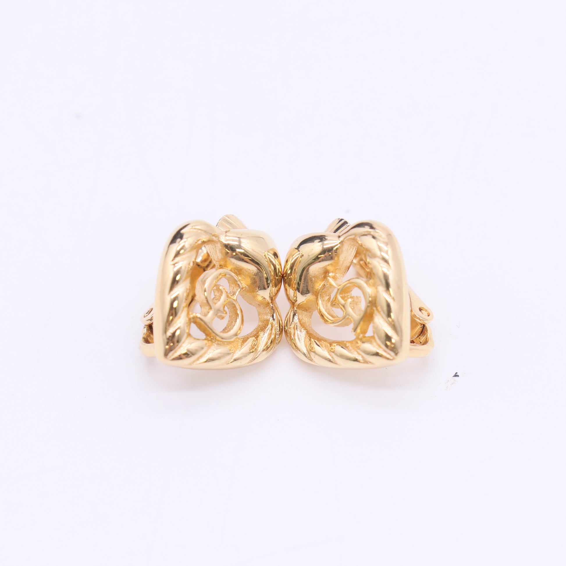 Vintage Christian Dior CD Logo Twisted Heart Clip-On Earrings W22944