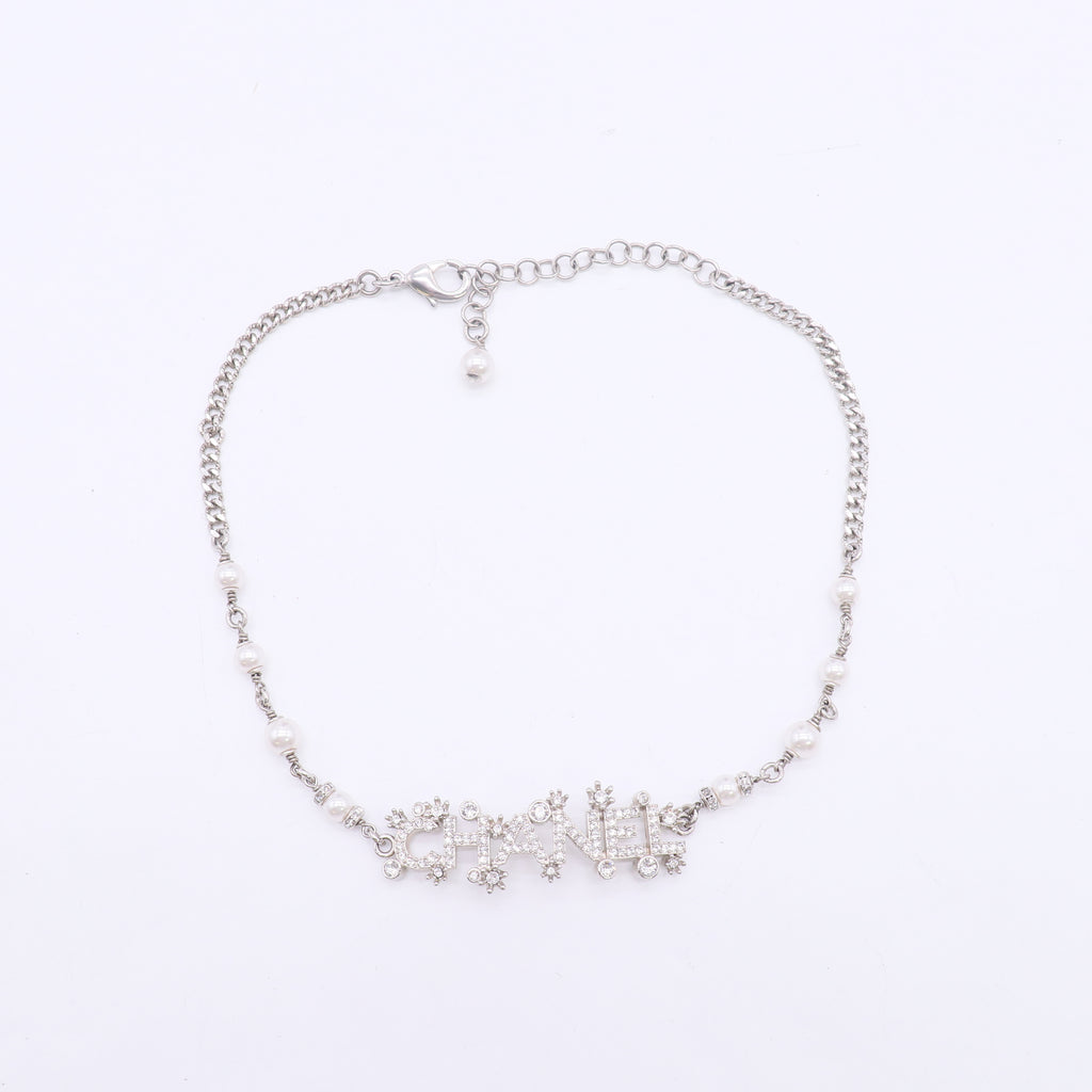Coco Mark Metal Strass Costume Pearl Necklace Silver W22913