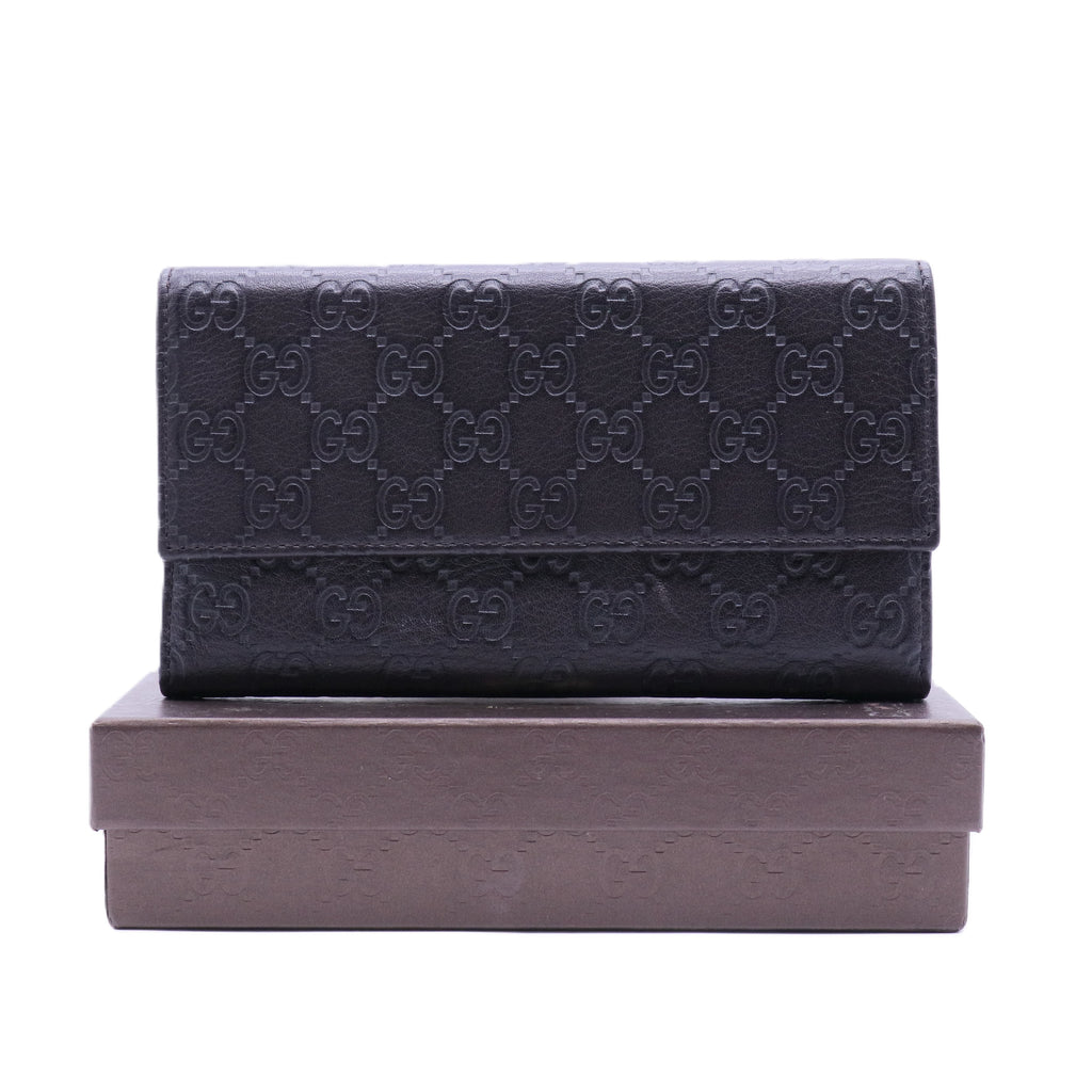 Guccissima Black Leather Trifold Long Flap Wallet