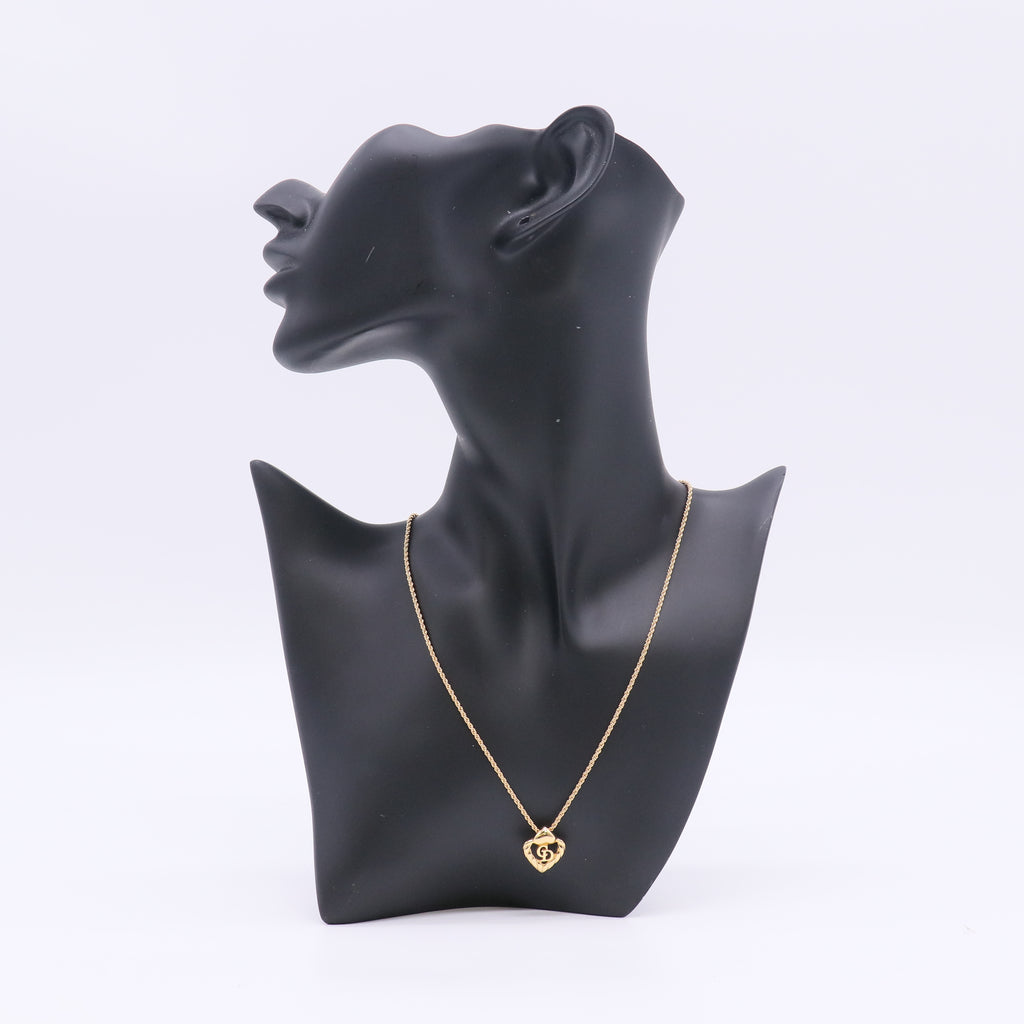 Vintage Christian Dior CD Logo Twisted Heart Pendant Necklace W22945