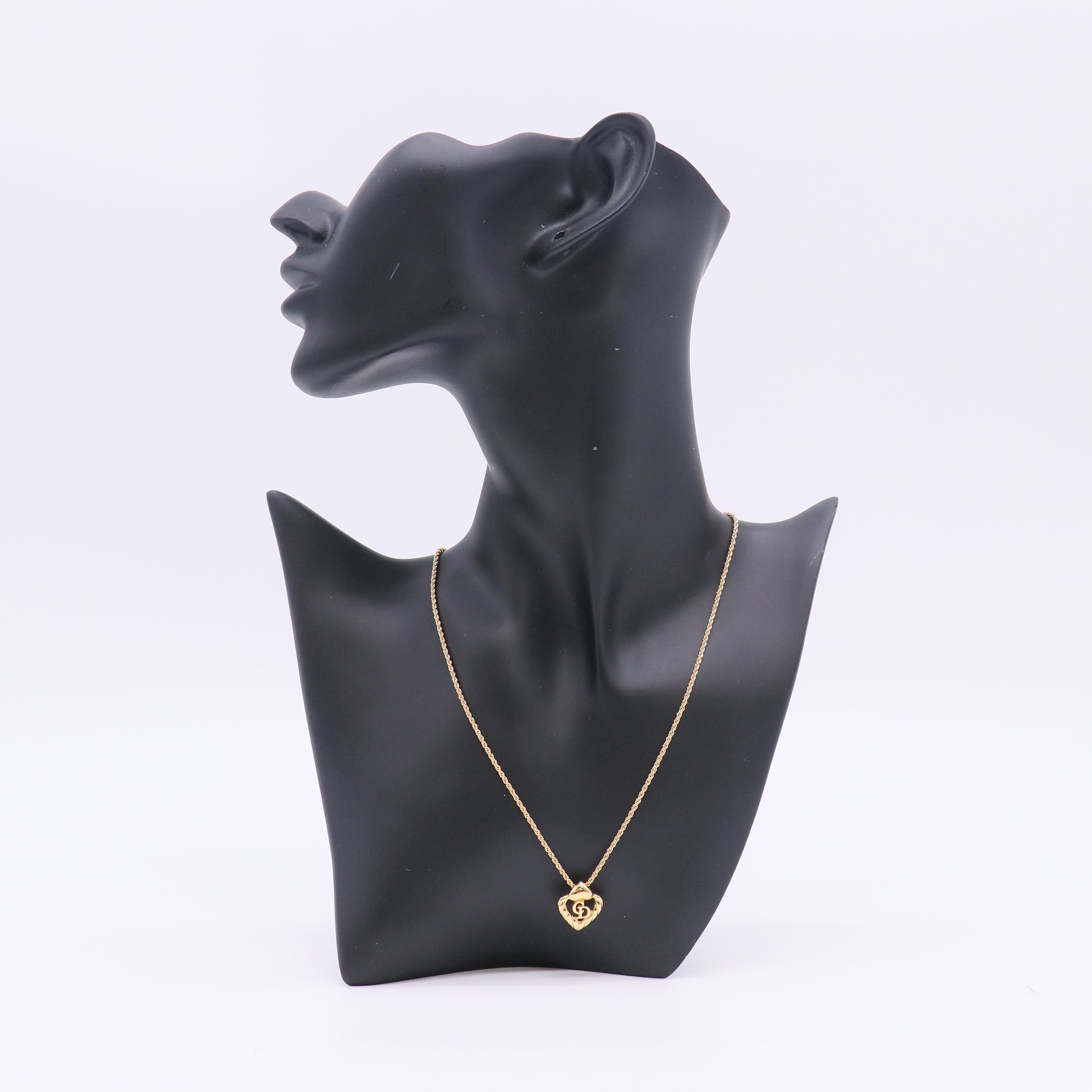 Vintage Christian Dior CD Logo Twisted Heart Pendant Necklace W22945