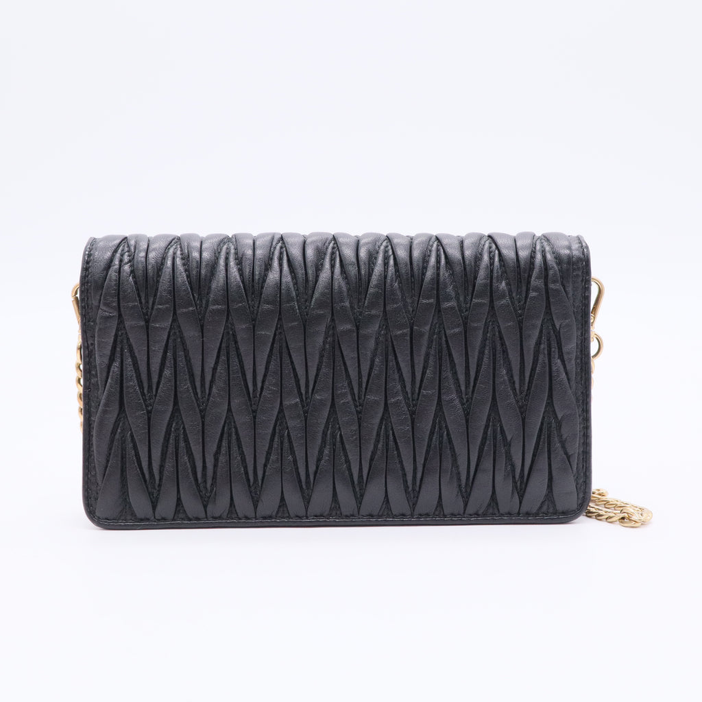 Nappa Matelasse Crystal Miu Card Case Black twins ldj3427