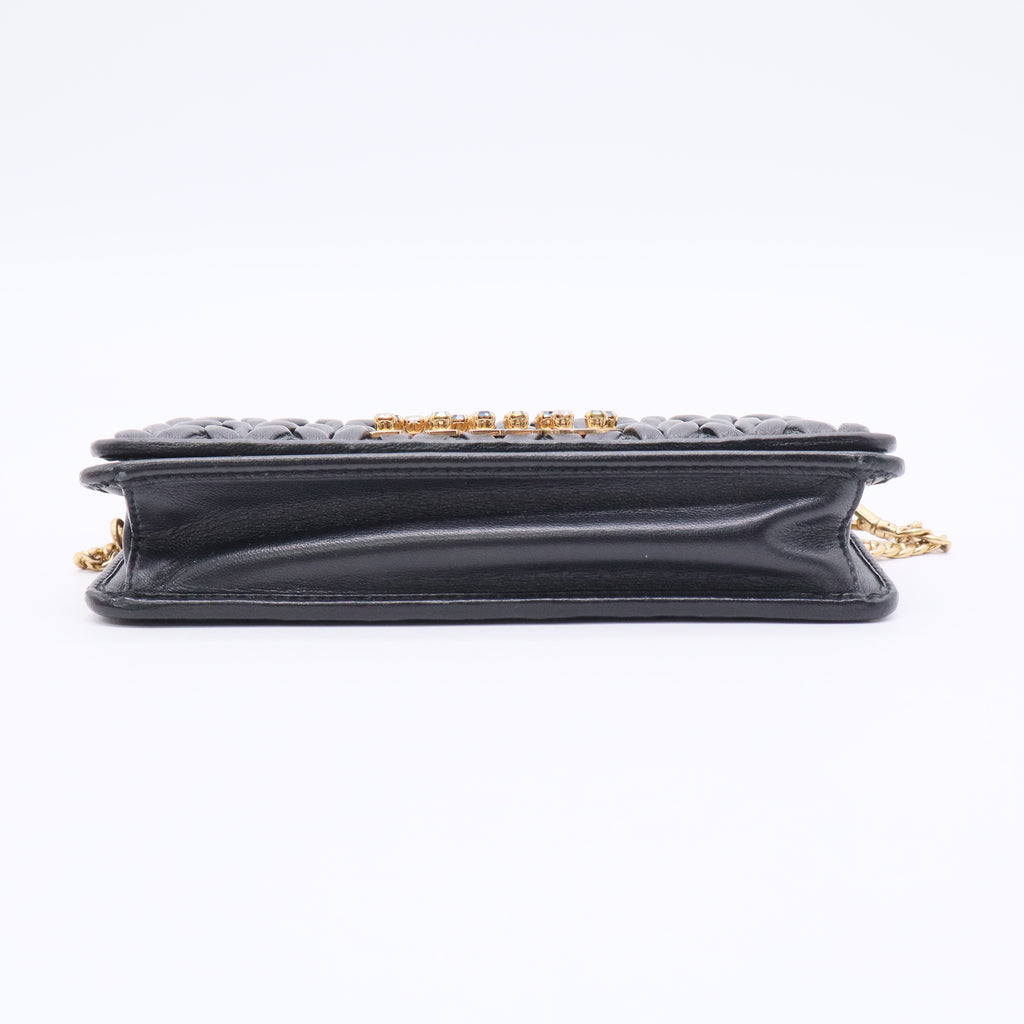 Nappa Matelasse Crystal Miu Card Case Black twins ldj3427