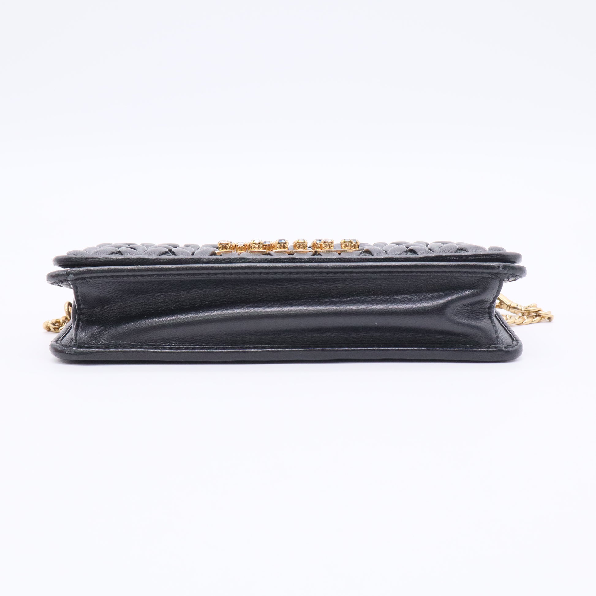 Nappa Matelasse Crystal Miu Card Case Black twins ldj3427