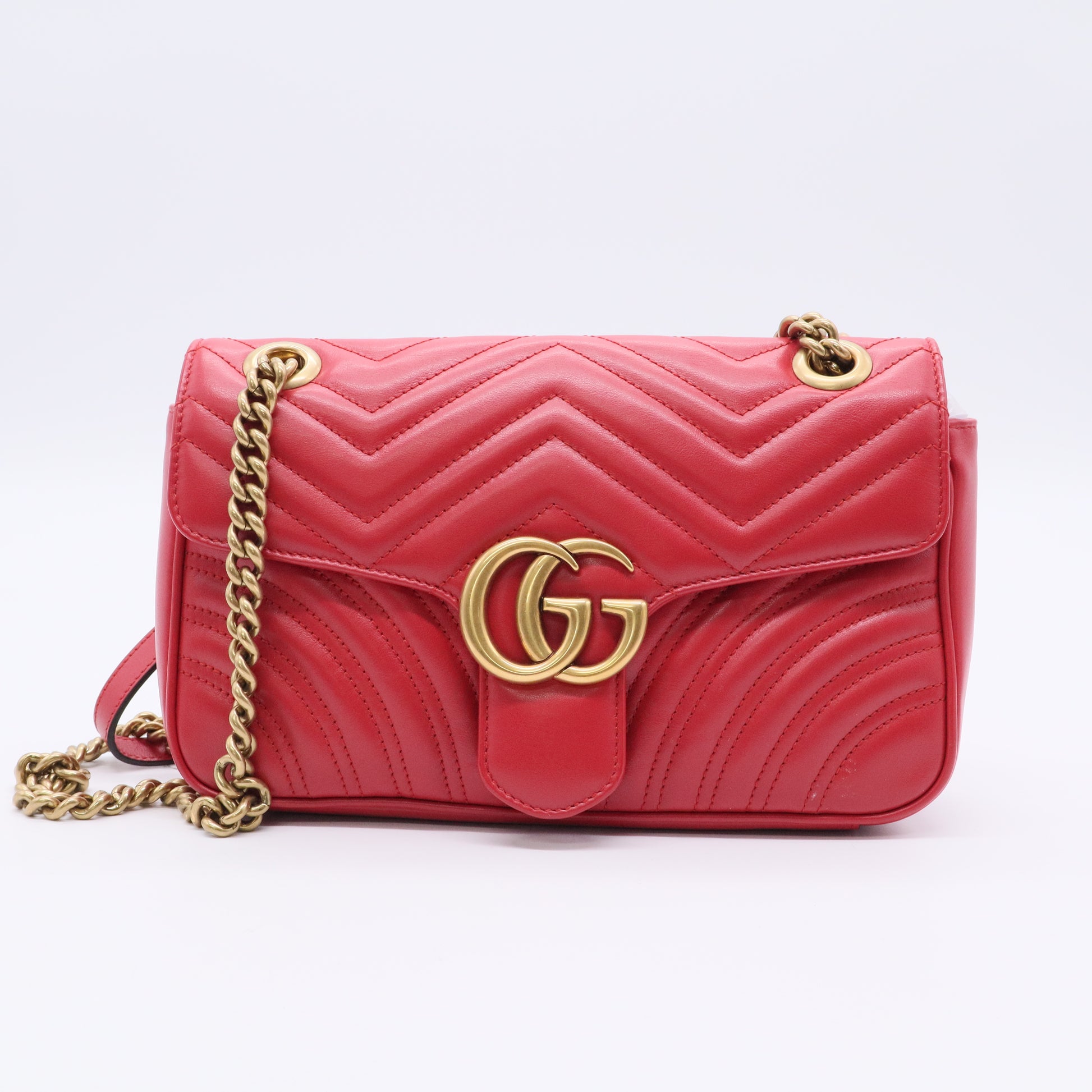 Calfskin Matelasse Small GG Marmont Shoulder Bag Hibiscus Red twins  LDJ3425