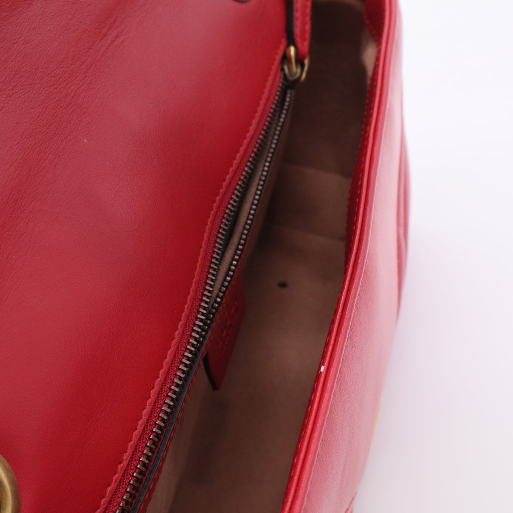 Calfskin Matelasse Small GG Marmont Shoulder Bag Hibiscus Red twins  LDJ3425