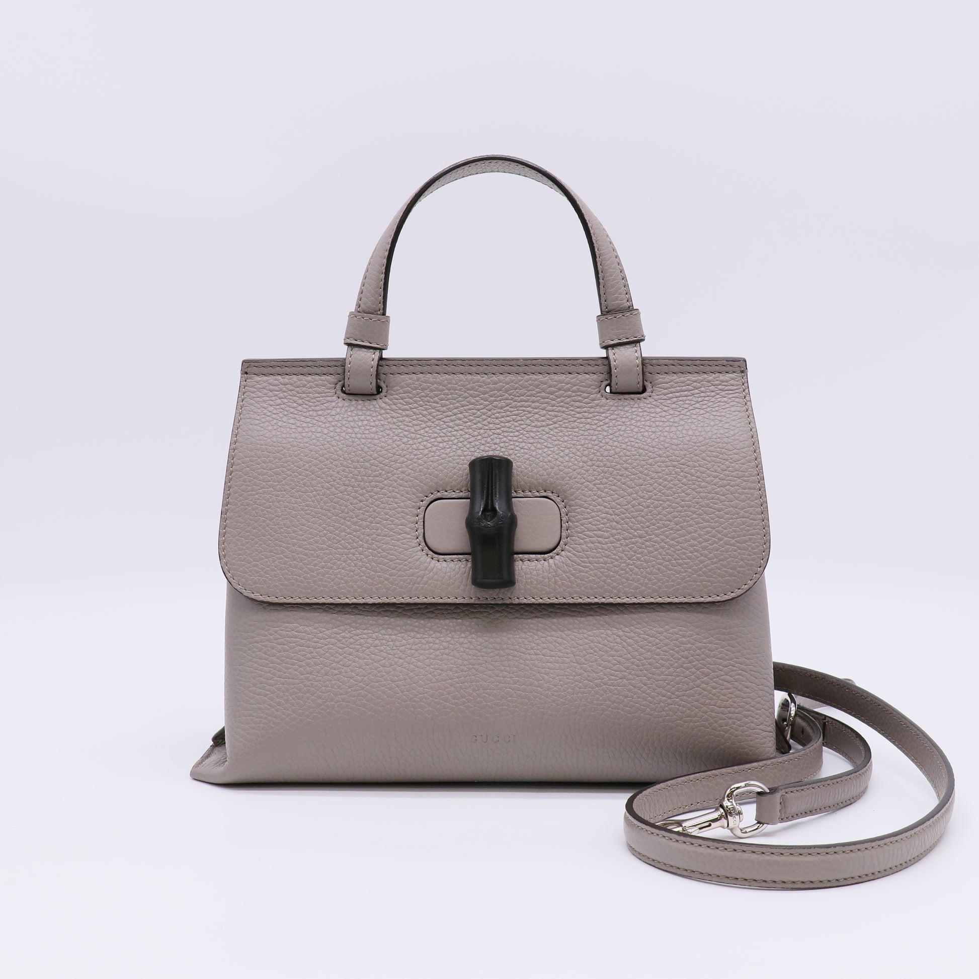 Gucci Bamboo Daily Top Handle Bag in Grey Grained Leather B23047