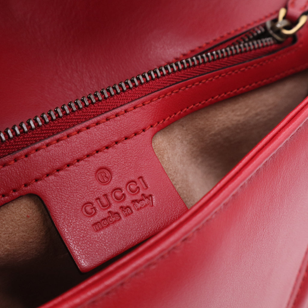 Calfskin Matelasse Small GG Marmont Shoulder Bag Hibiscus Red twins  LDJ3425