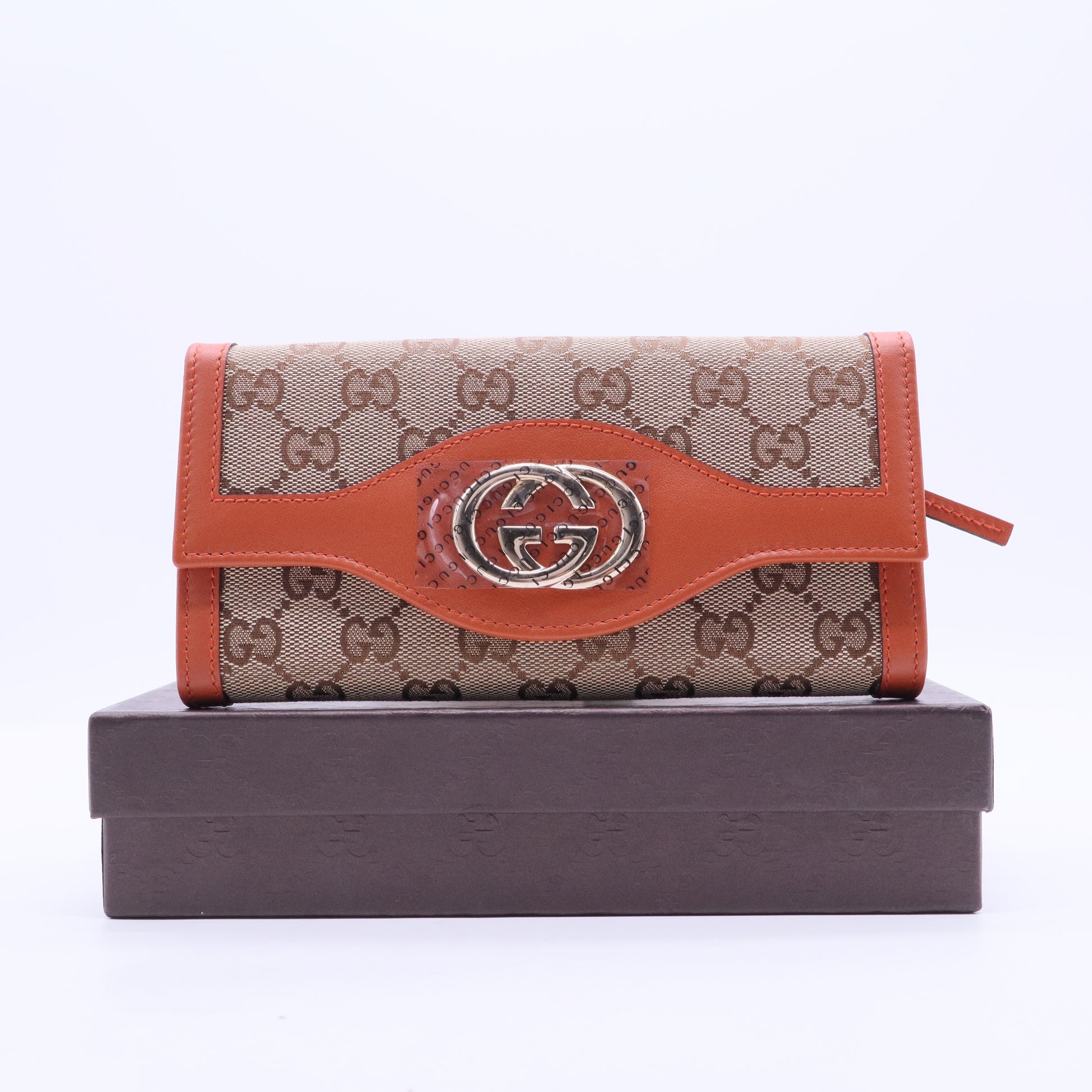 nterlocking G GG Canvas Long Wallet Brown Beige W20228