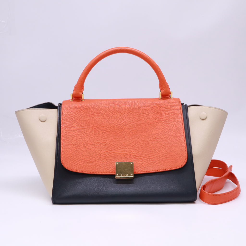 Vermillion Red Pebbled Leather and Suede Tri-Color Small Trapeze Bag B23704