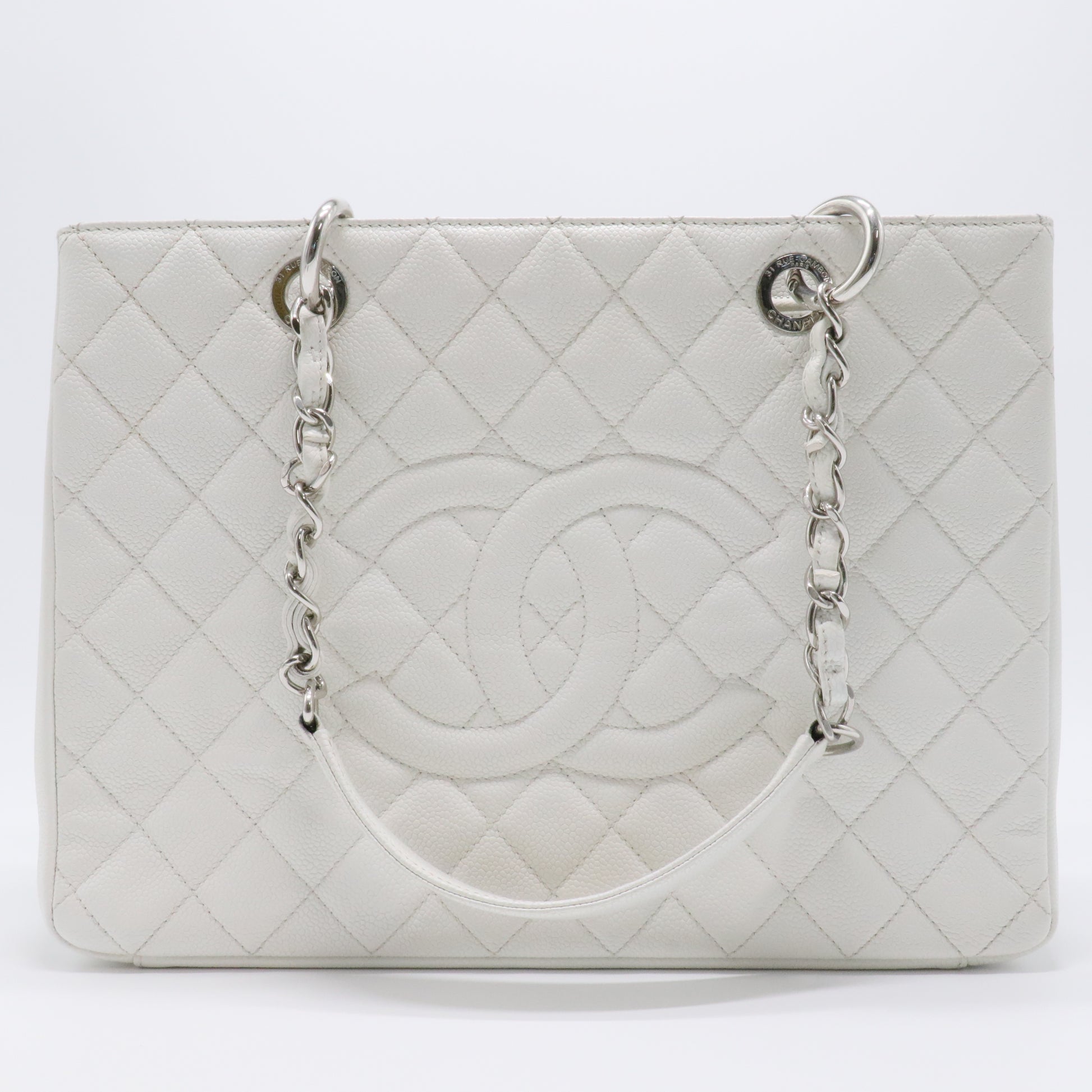 Caviar Quilted Grand Shopping Tote GST White