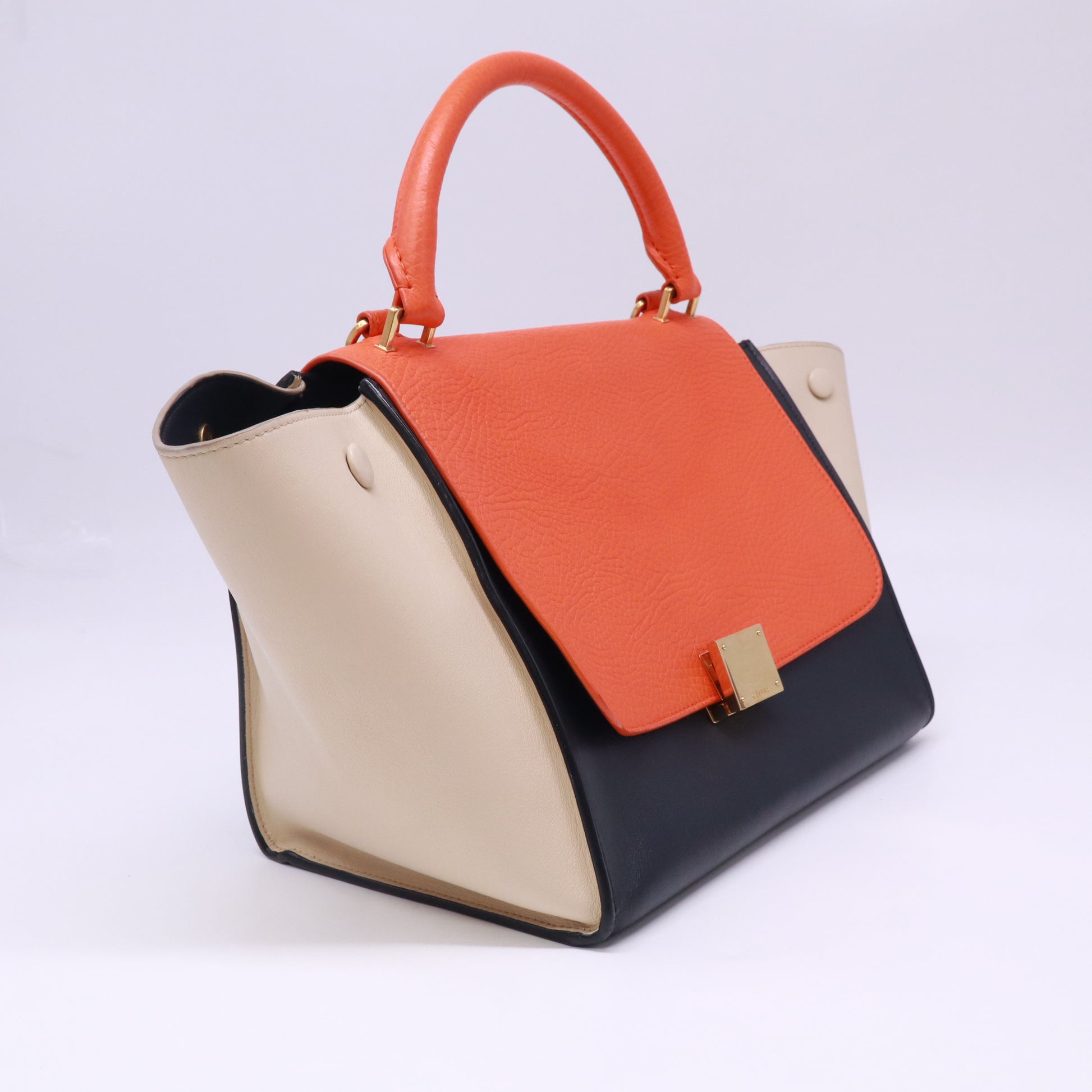 Vermillion Red Pebbled Leather and Suede Tri-Color Small Trapeze Bag B23704