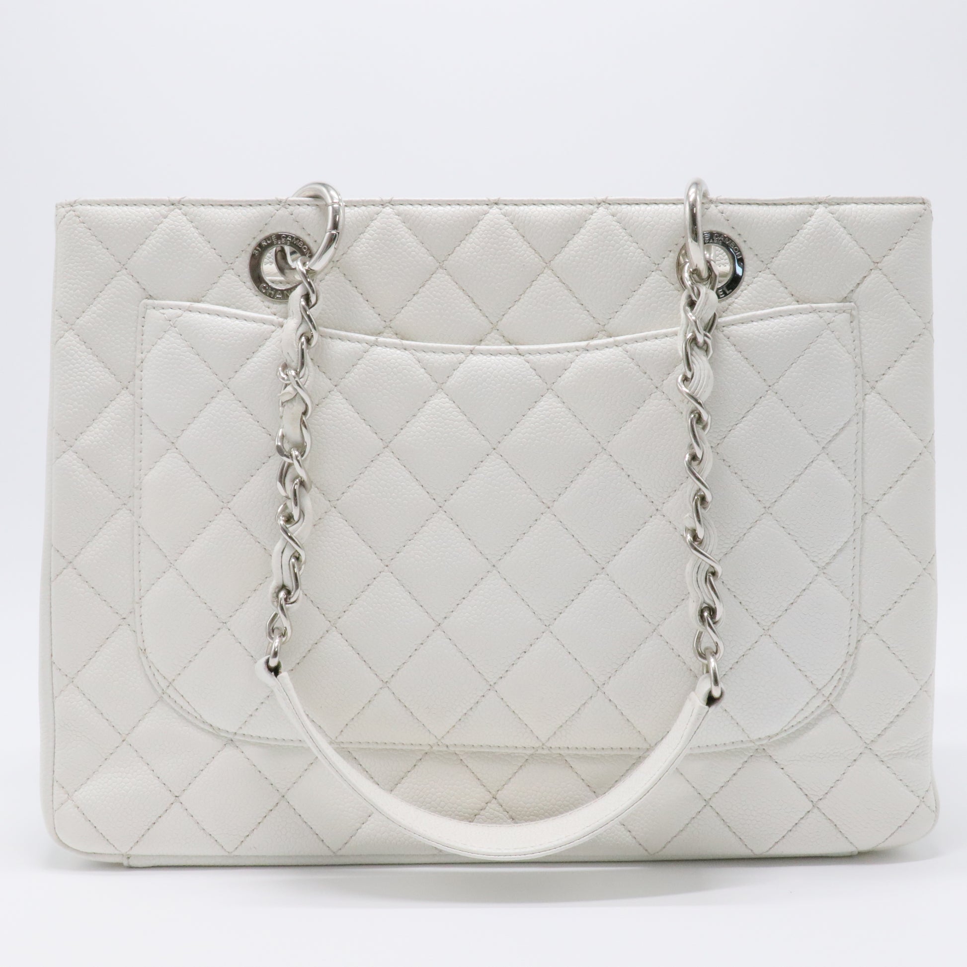 Caviar Quilted Grand Shopping Tote GST White