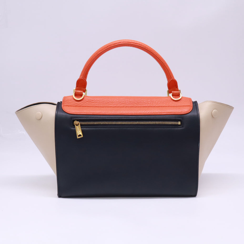 Vermillion Red Pebbled Leather and Suede Tri-Color Small Trapeze Bag B23704