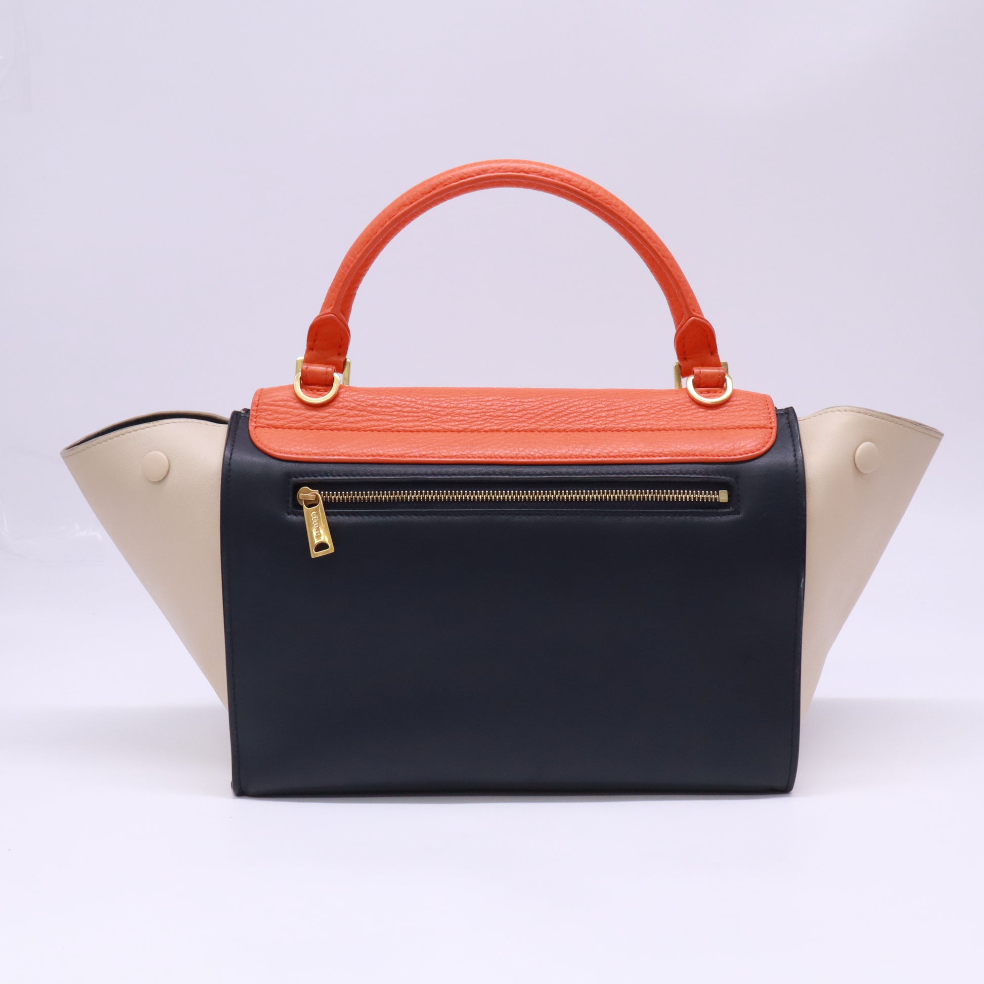 Vermillion Red Pebbled Leather and Suede Tri-Color Small Trapeze Bag B23704