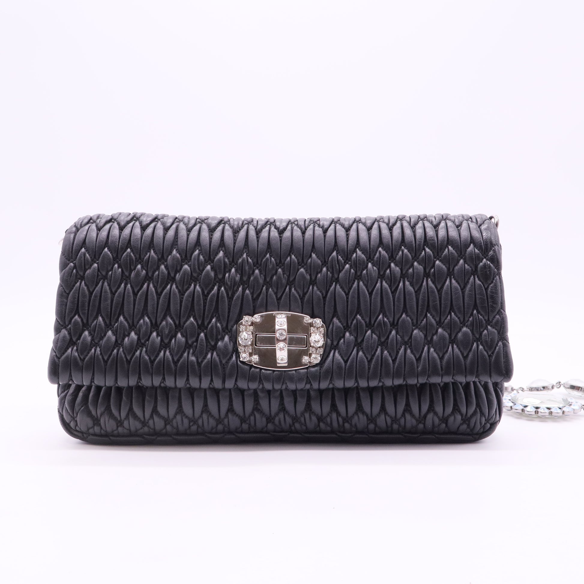 Nappa Matelassé Crystal Flap Clutch