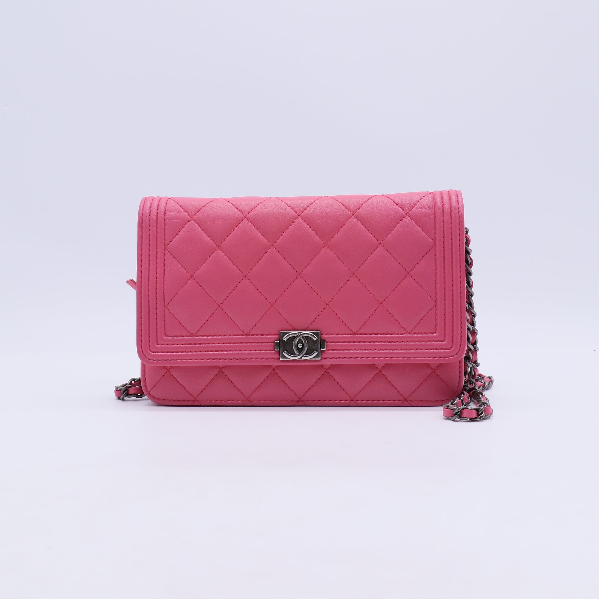 Chanel Lambskin Quilted Boy Wallet on Chain (WOC) B21844