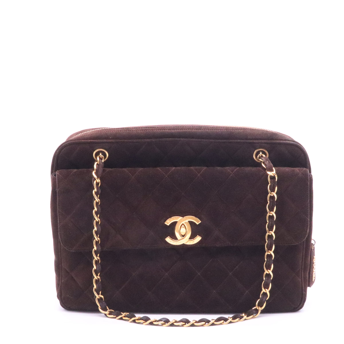 Chanel Vintage Front Pocket Camera Bag Quilted Suede Large Twins LDJ3981