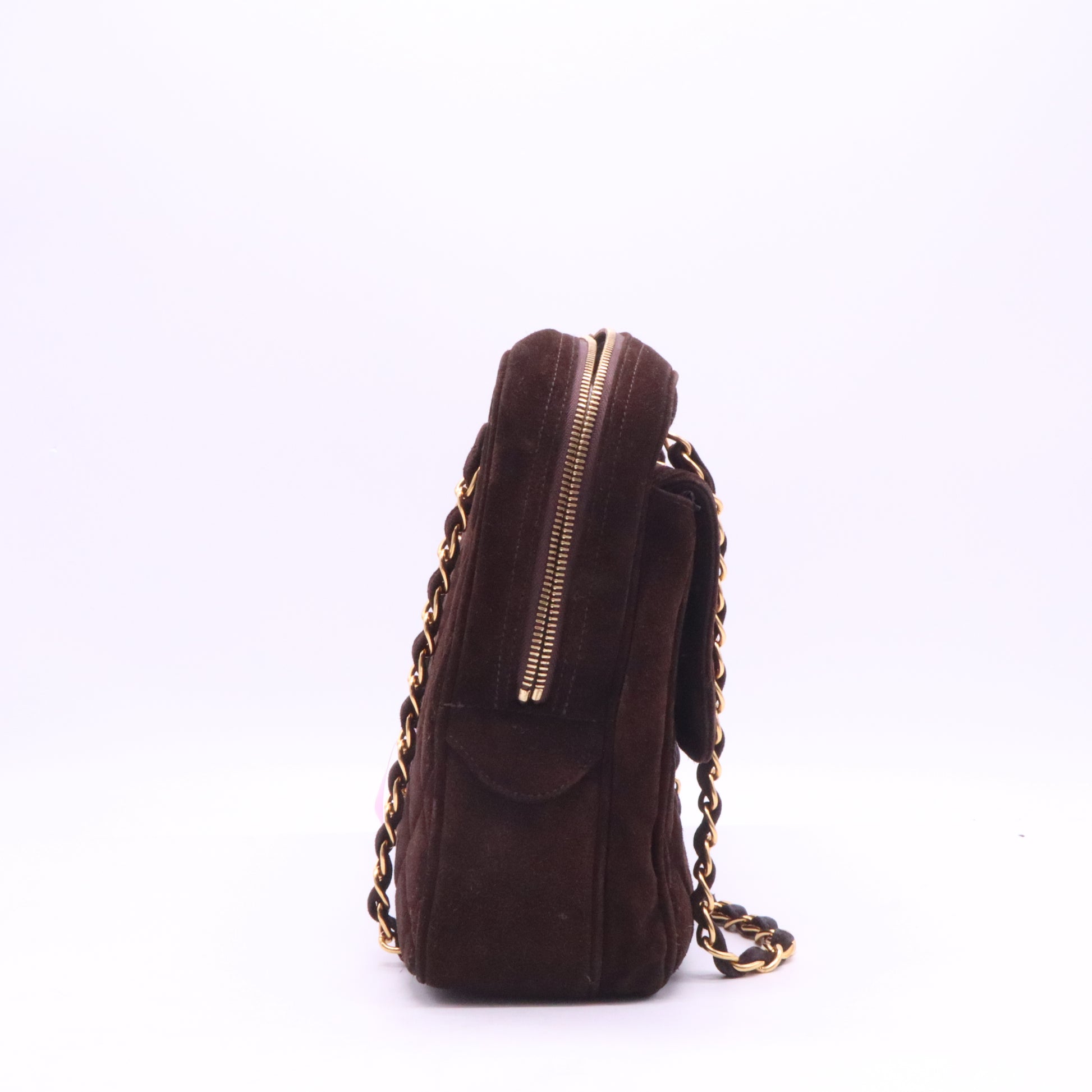Chanel Vintage Front Pocket Camera Bag Quilted Suede Large Twins LDJ3981