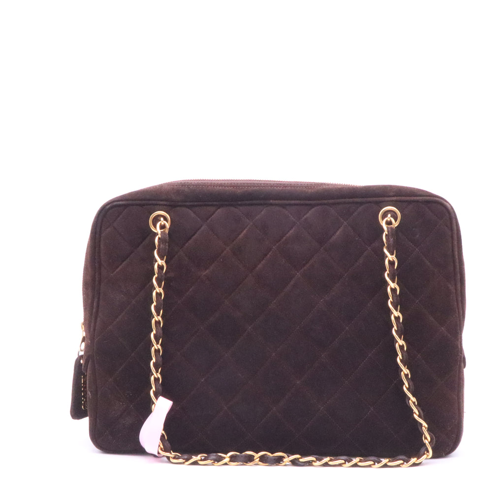 Chanel Vintage Front Pocket Camera Bag Quilted Suede Large Twins LDJ3981