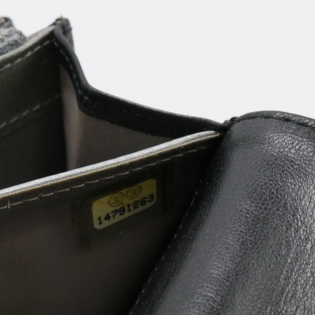 Lambskin Camellia Embossed Large Flap Wallet Black