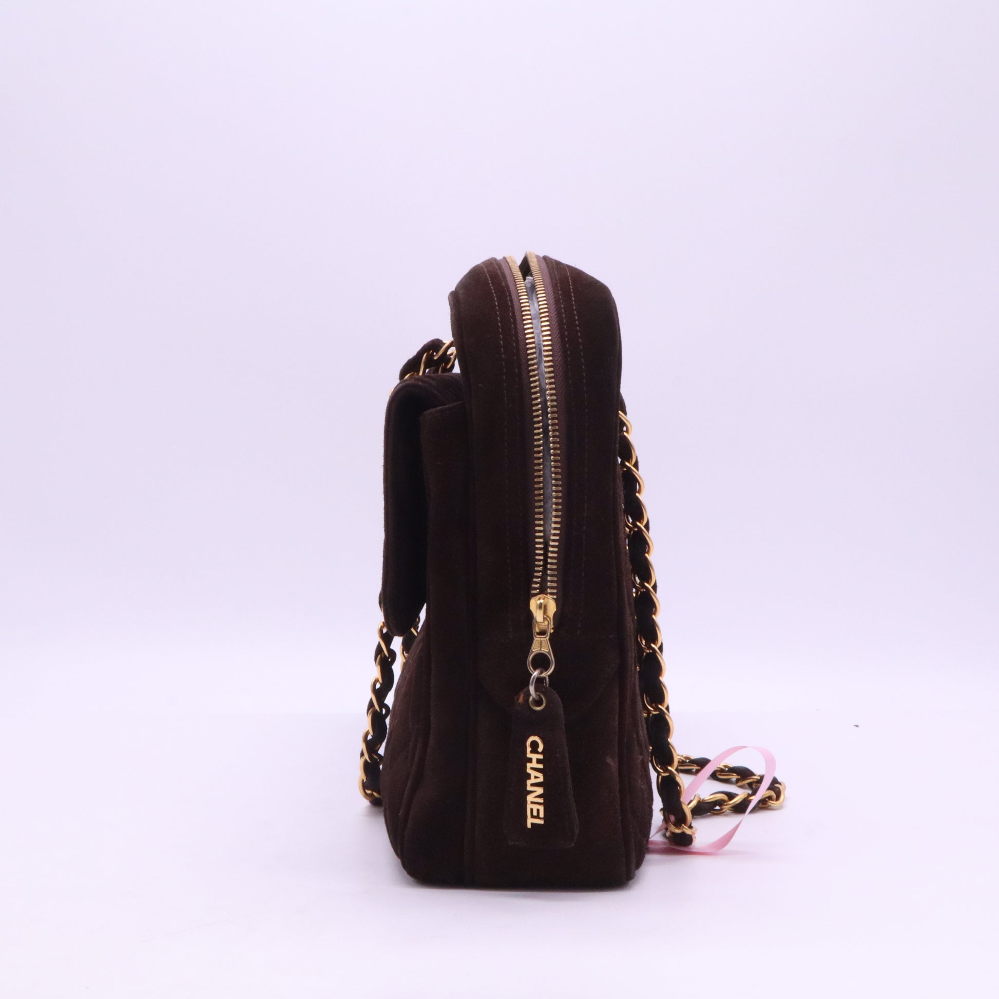Chanel Vintage Front Pocket Camera Bag Quilted Suede Large Twins LDJ3981