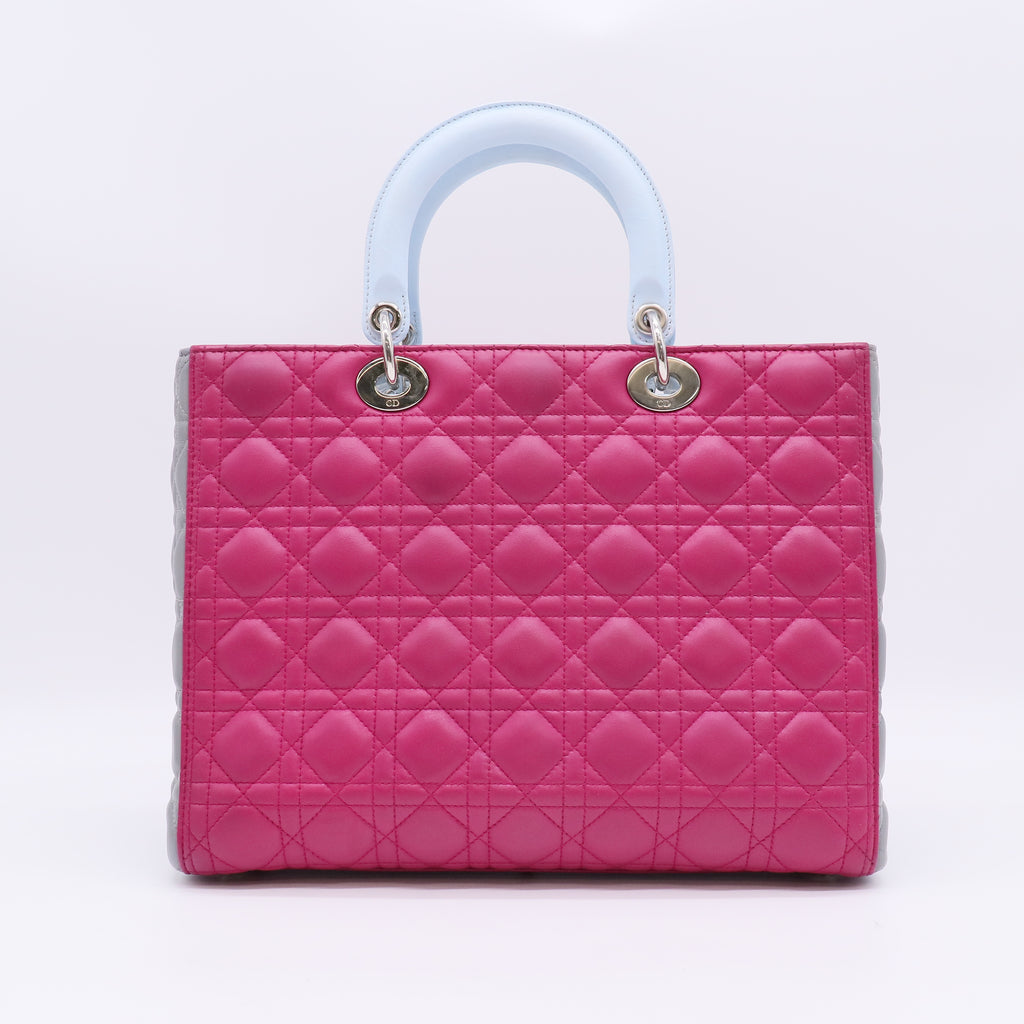 Christian Dior Lady Dior Tri-Color Large Lambskin Pink Grey Light Blue SHW twins B22460
