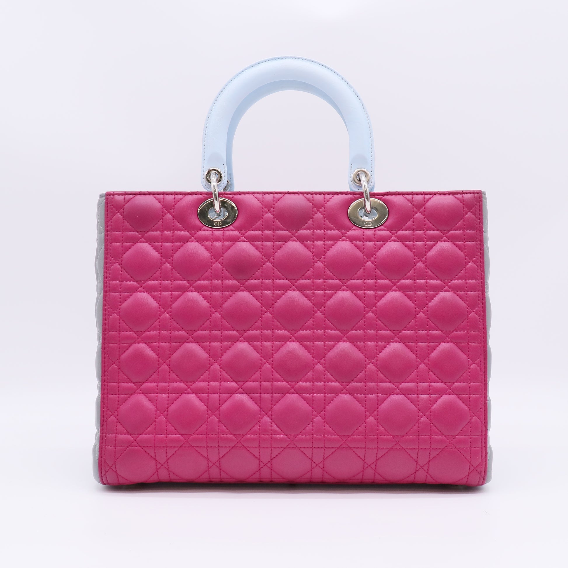 Christian Dior Lady Dior Tri-Color Large Lambskin Pink Grey Light Blue SHW twins B22460
