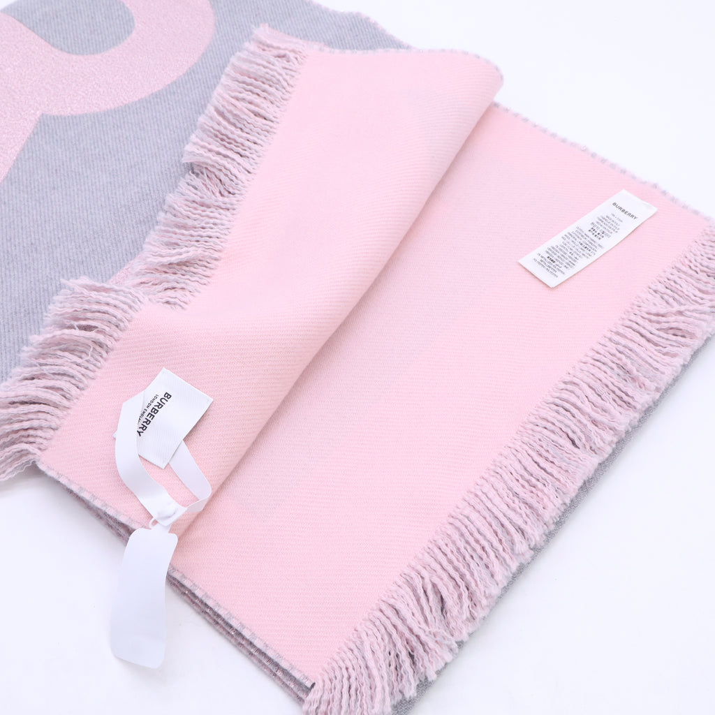 Burberry Logo Wool Scarf  Grey & Pink W23421