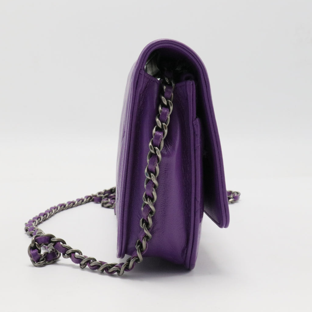 Lambskin Quilted Boy Wallet On Chain