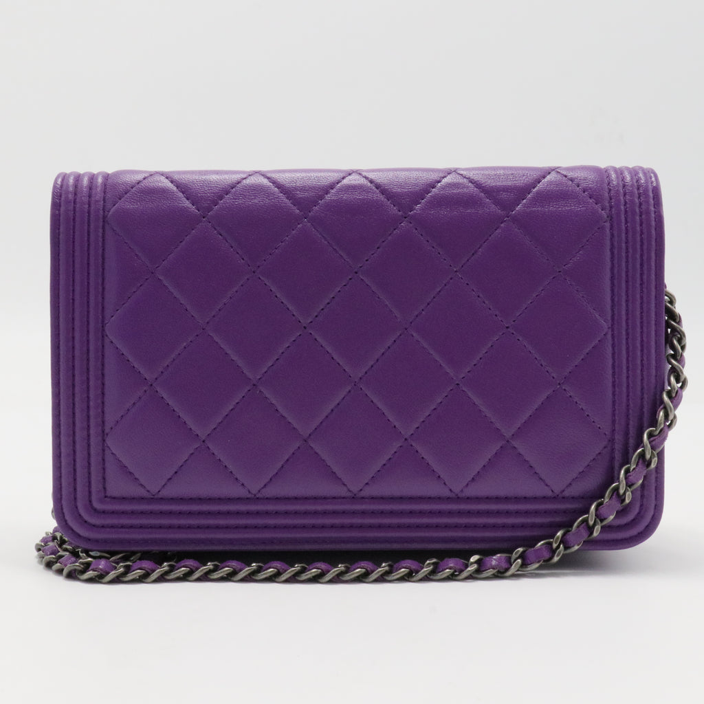 Lambskin Quilted Boy Wallet On Chain