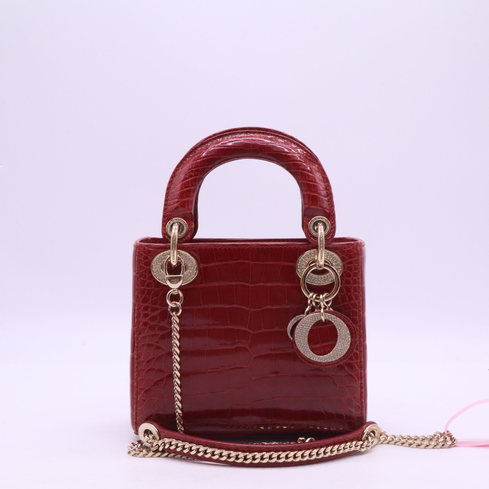 Christian Dior Red Crocodile Crystal Embellished Mini Lady Dior Bag w/ Strap Twins LDJ3980