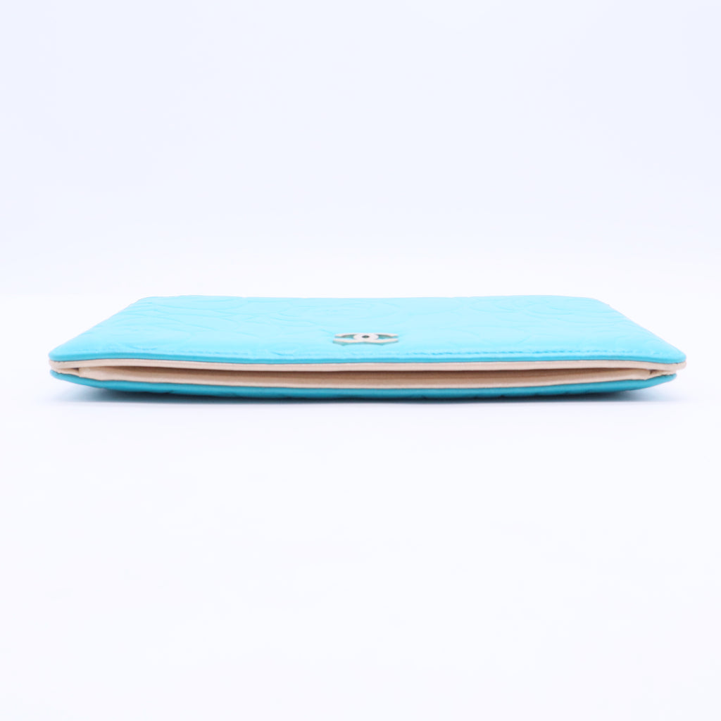 Blue Camellia Embossed Lambskin Leather L Yen Wallet W20159