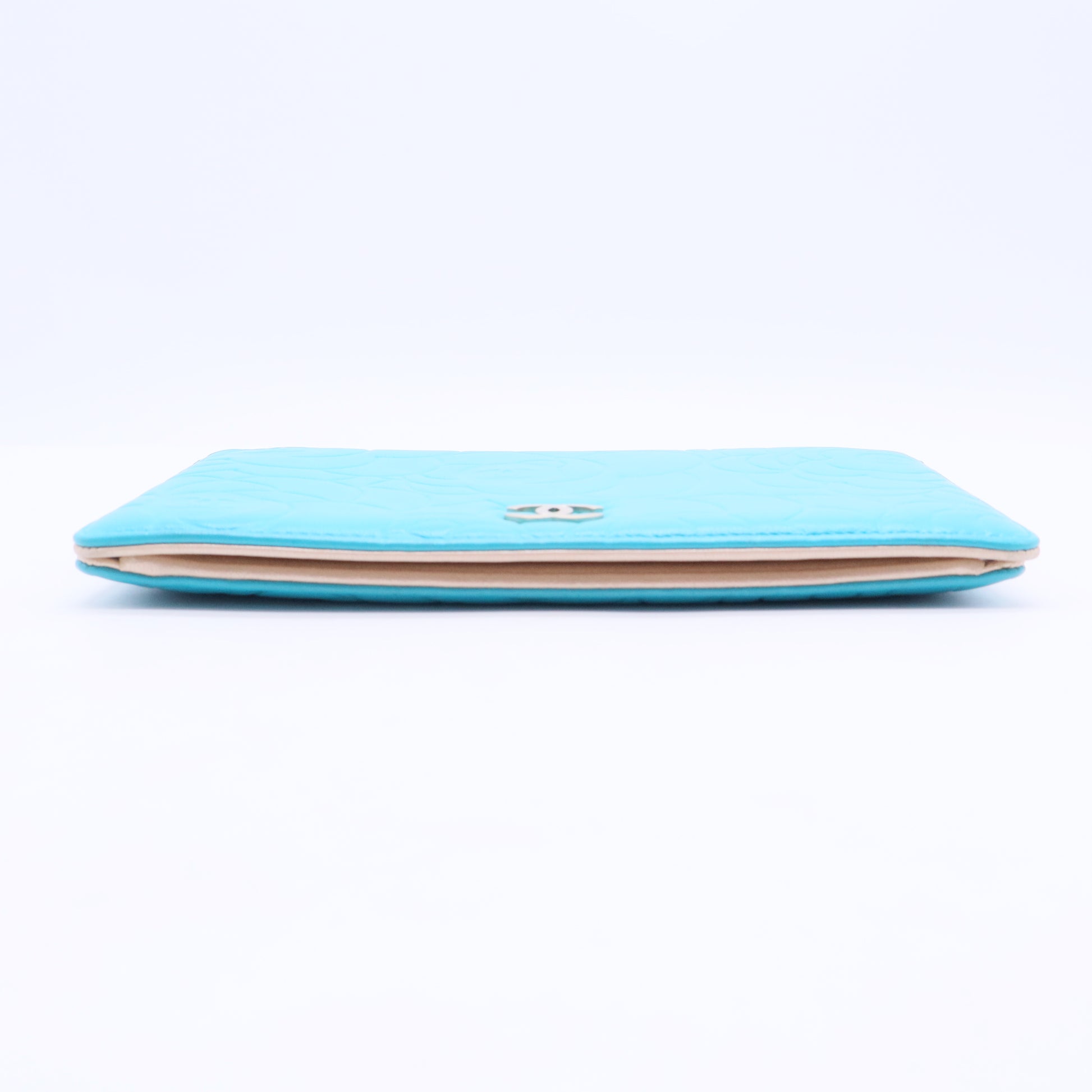 Blue Camellia Embossed Lambskin Leather L Yen Wallet W20159