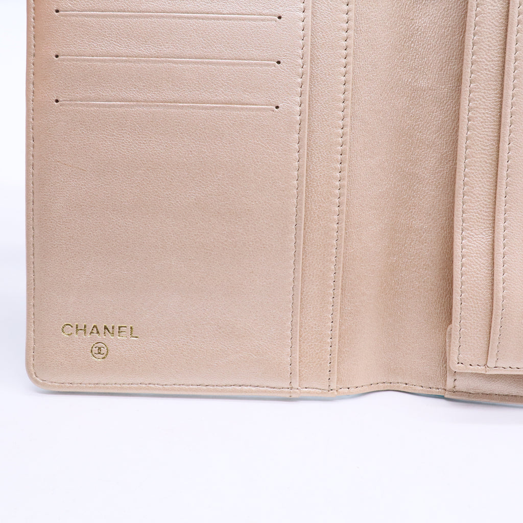 Blue Camellia Embossed Lambskin Leather L Yen Wallet W20159