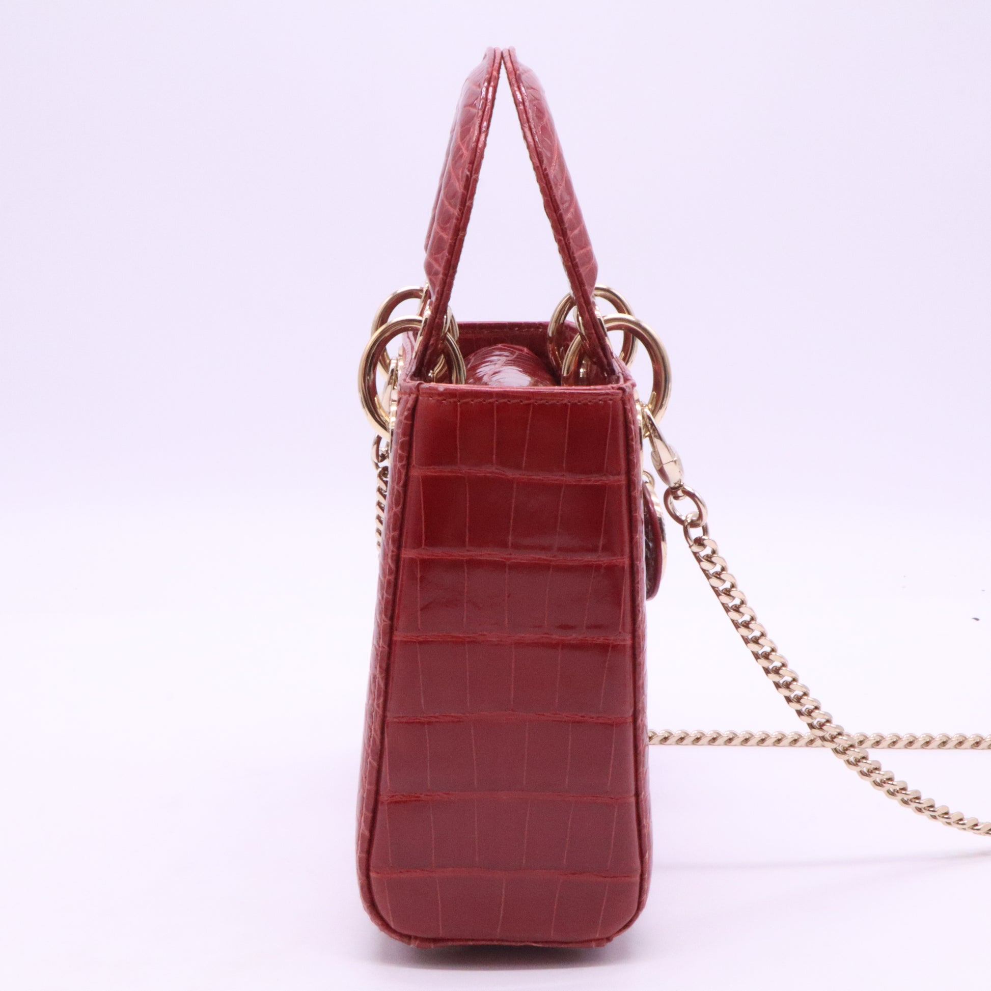Christian Dior Red Crocodile Crystal Embellished Mini Lady Dior Bag w/ Strap Twins LDJ3980