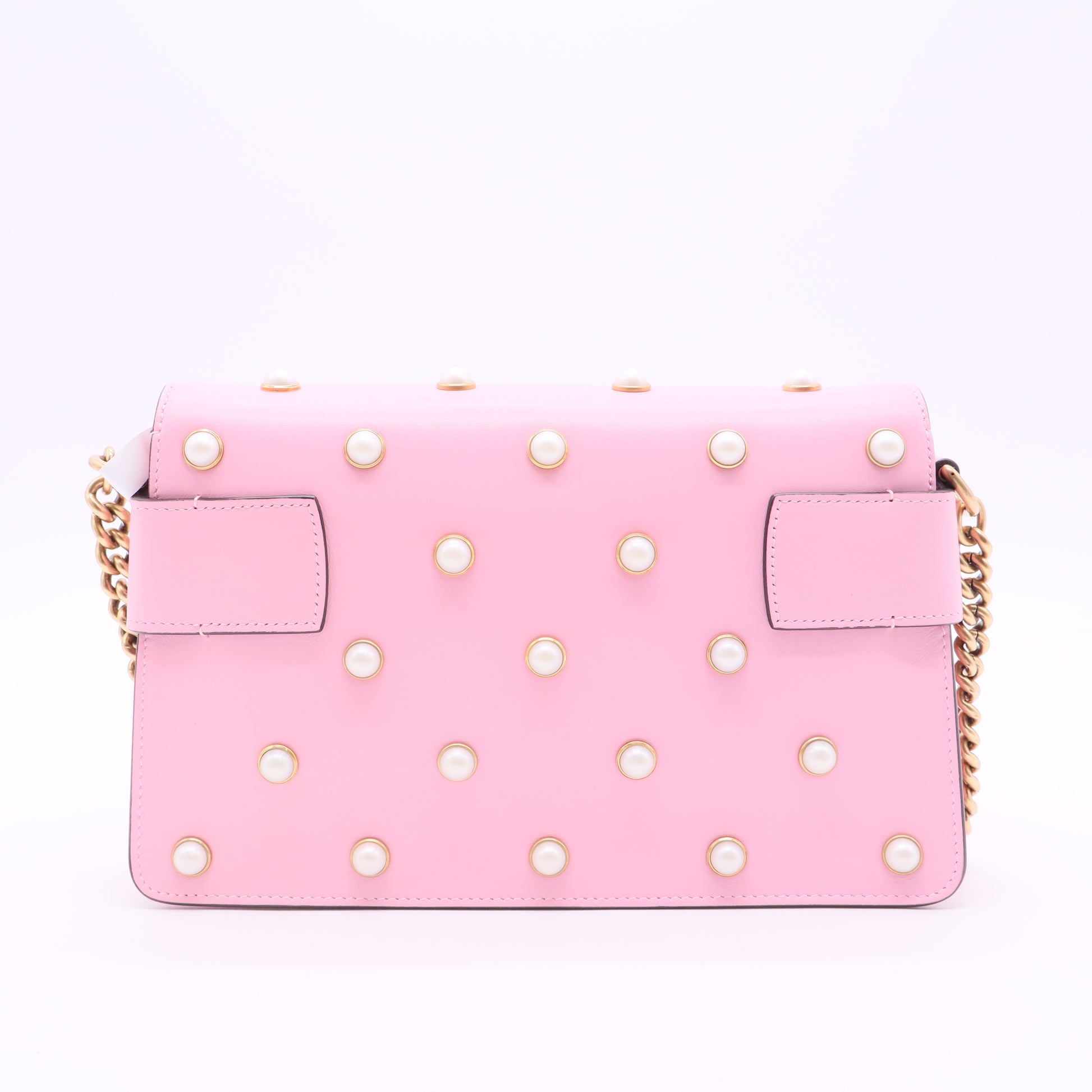 Gucci Pink Leather Pearl Studded Mini Broadway Bee Shoulder Bag