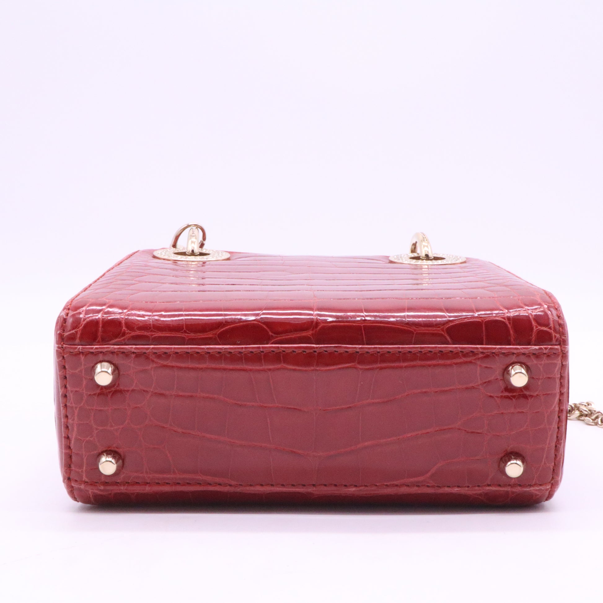 Christian Dior Red Crocodile Crystal Embellished Mini Lady Dior Bag w/ Strap Twins LDJ3980