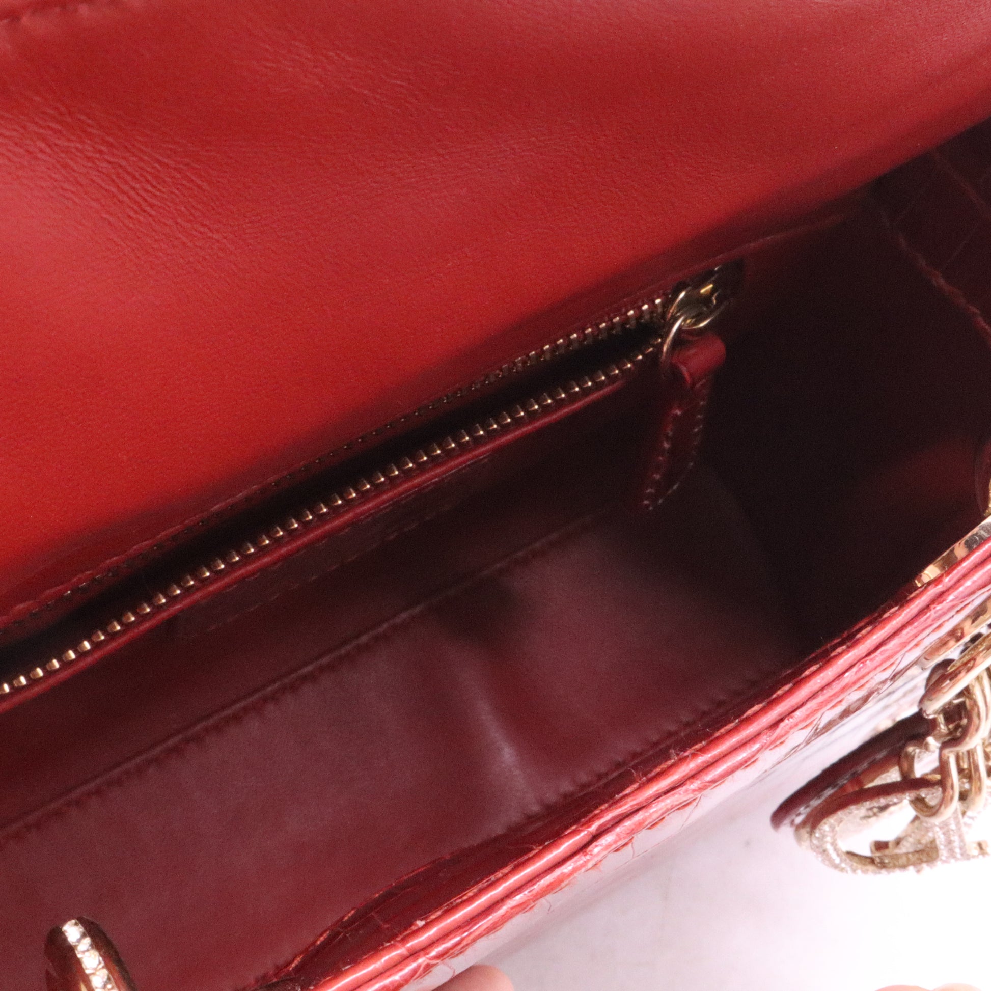 Christian Dior Red Crocodile Crystal Embellished Mini Lady Dior Bag w/ Strap Twins LDJ3980