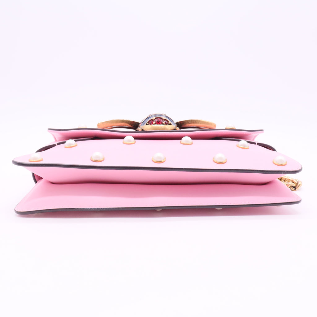 Gucci Pink Leather Pearl Studded Mini Broadway Bee Shoulder Bag