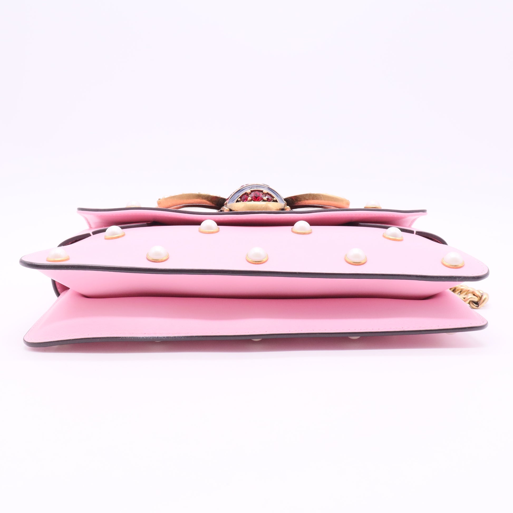 Gucci Pink Leather Pearl Studded Mini Broadway Bee Shoulder Bag