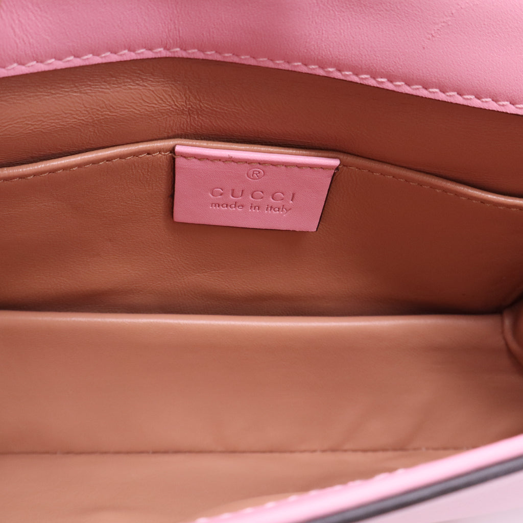 Gucci Pink Leather Pearl Studded Mini Broadway Bee Shoulder Bag