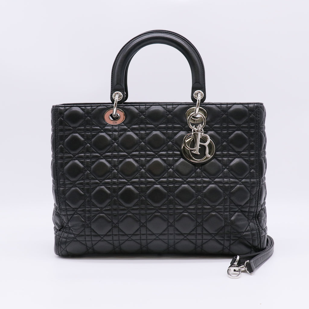 Christian Dior Large Lady Dior Bag in Black Cannage Lambskin Leather B23021
