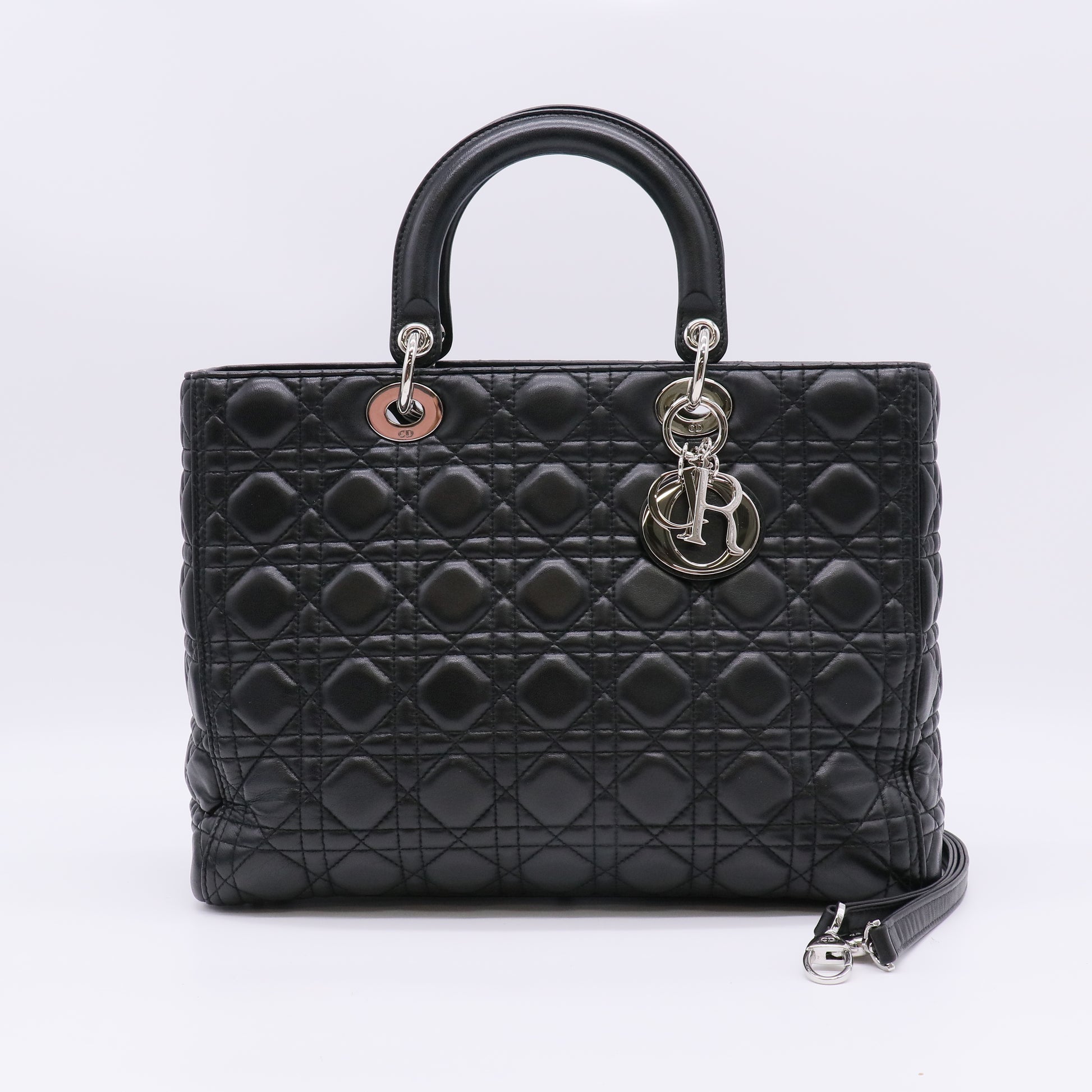 Christian Dior Large Lady Dior Bag in Black Cannage Lambskin Leather B23021