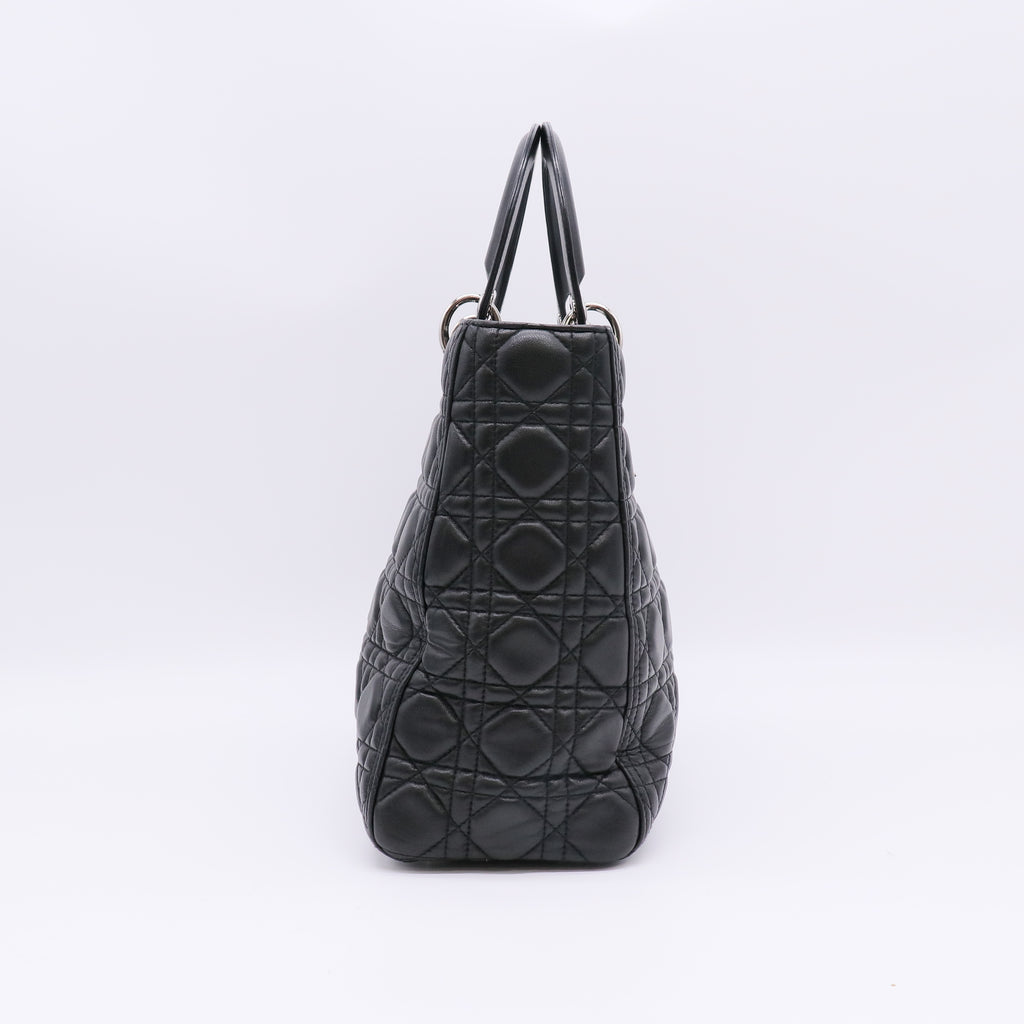 Christian Dior Large Lady Dior Bag in Black Cannage Lambskin Leather B23021