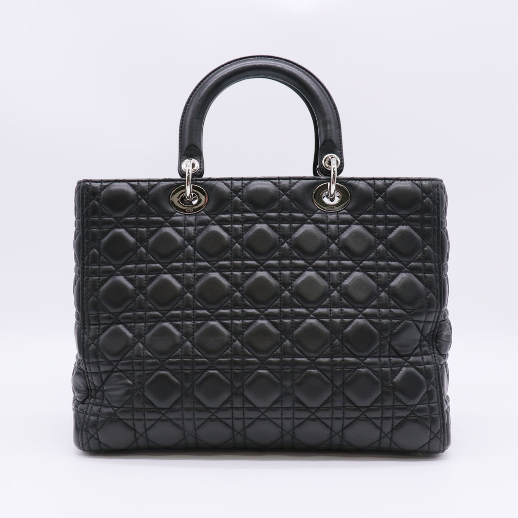 Christian Dior Large Lady Dior Bag in Black Cannage Lambskin Leather B23021