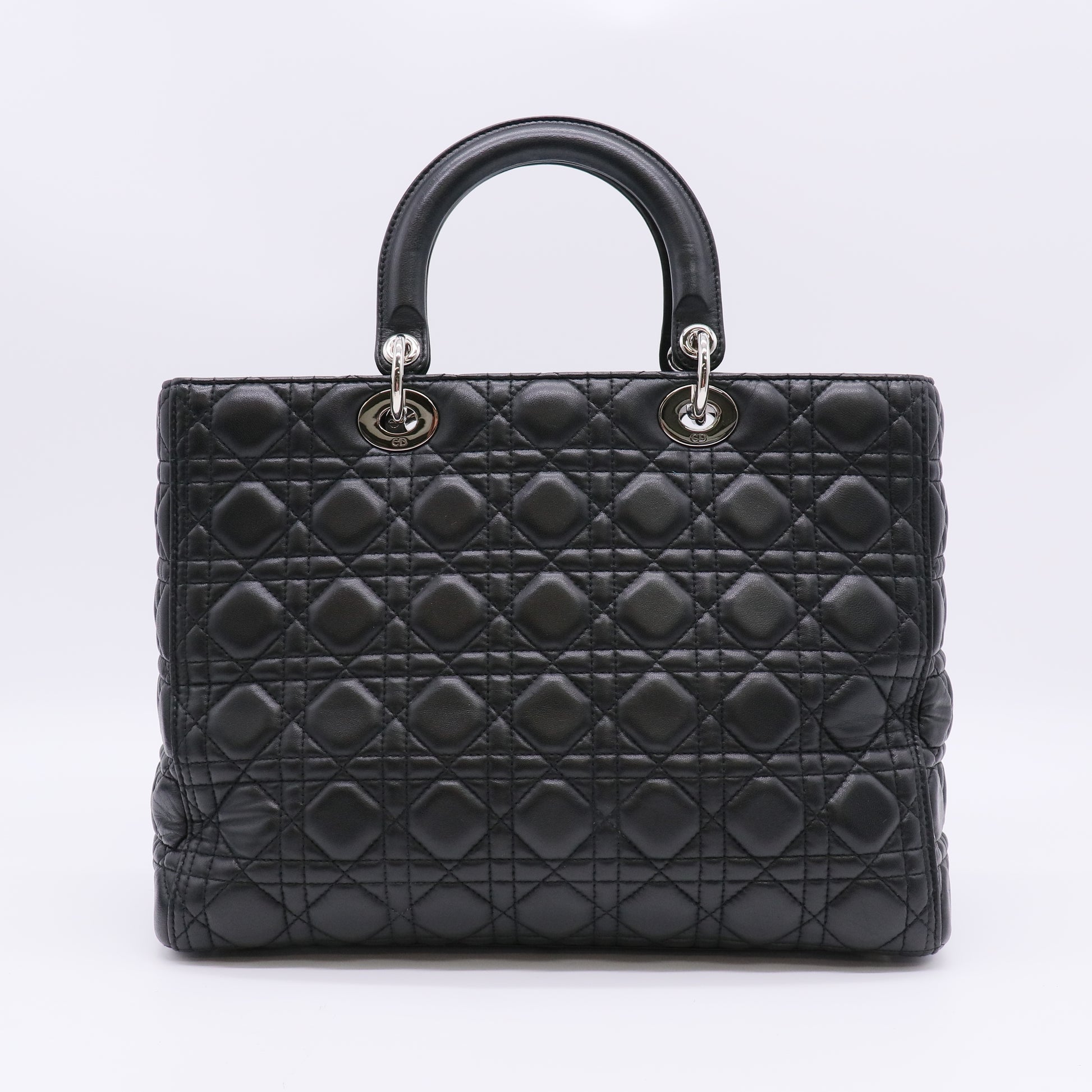 Christian Dior Large Lady Dior Bag in Black Cannage Lambskin Leather B23021