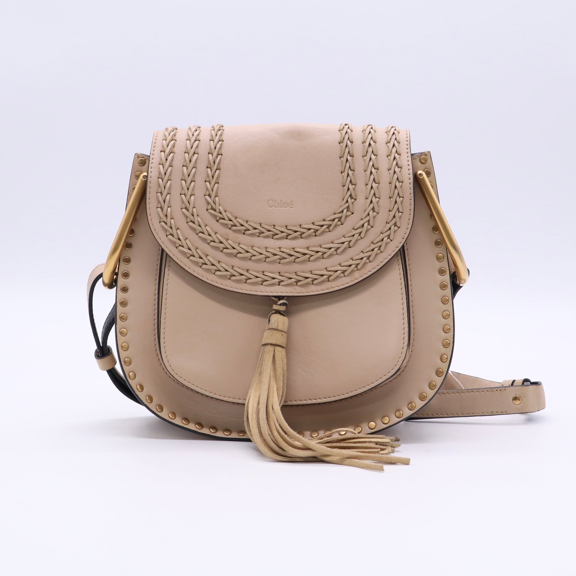 Pearl Beige Braided Leather Medium Hudson Bag B20988