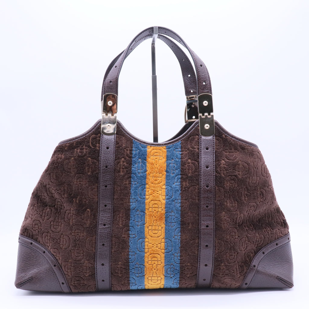 Brown Velour Medium Horsebit Hobo Bag