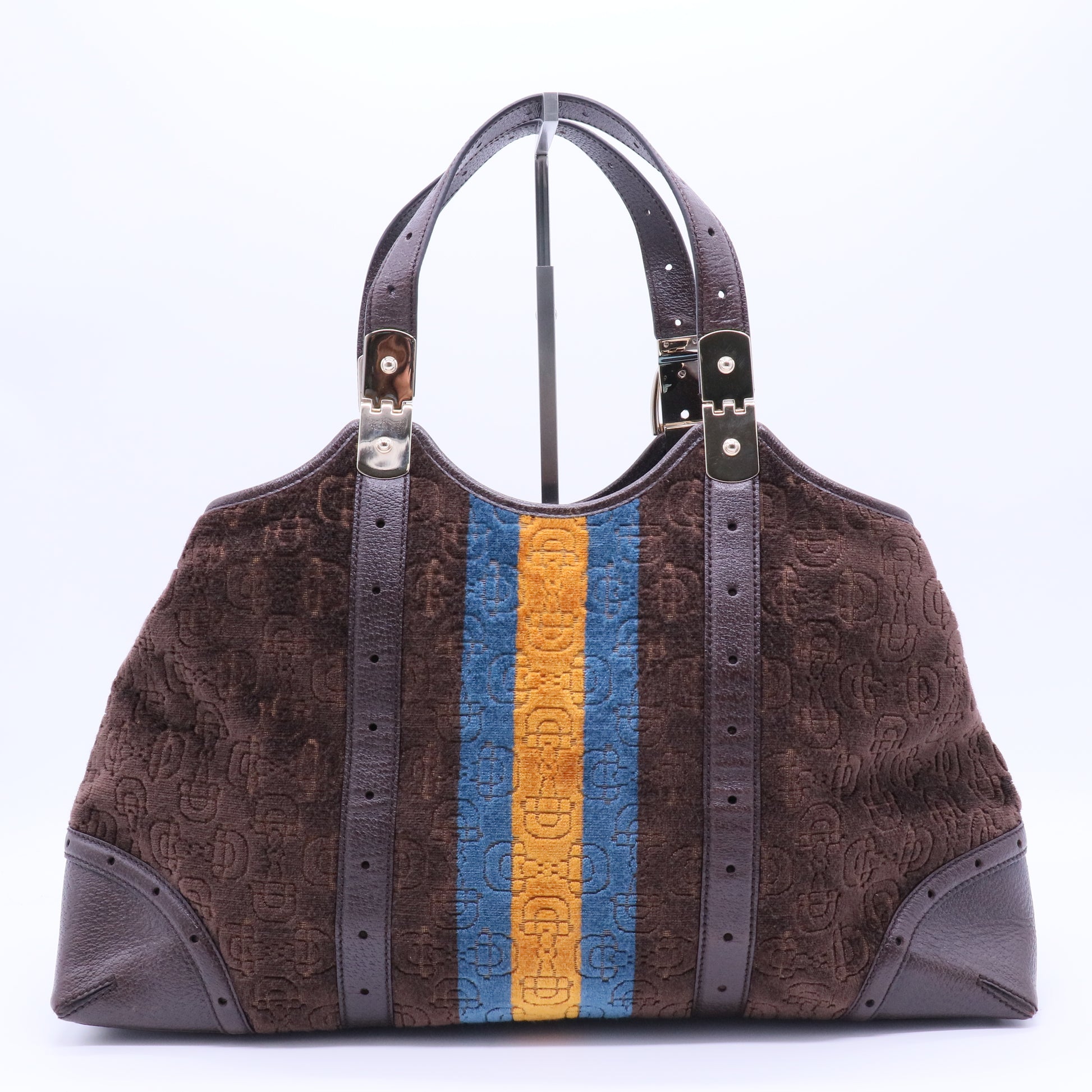 Brown Velour Medium Horsebit Hobo Bag